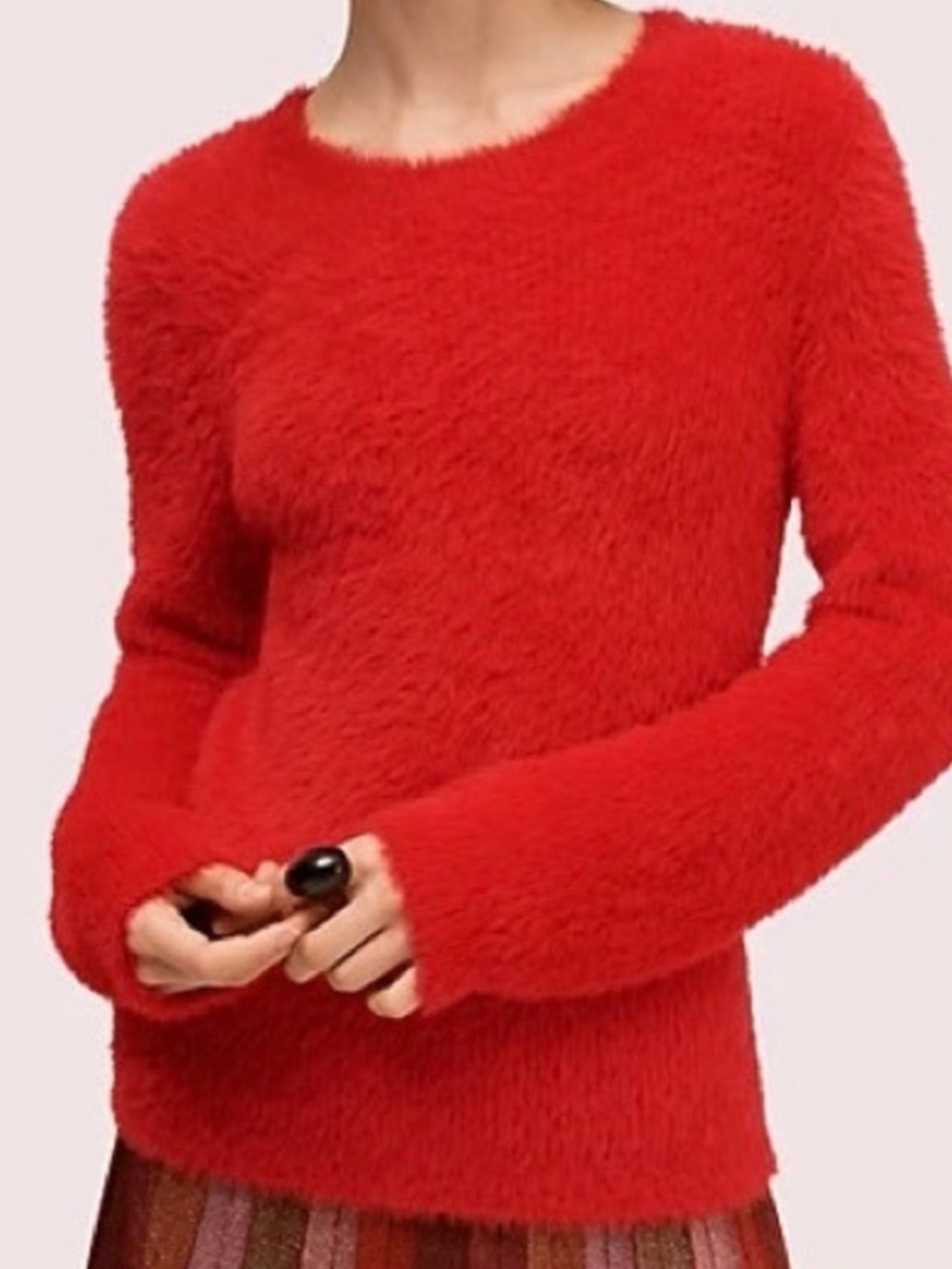 Kate Spade Courtland Mainland Red Eyelash Crewneck Quiet Luxury Sweater